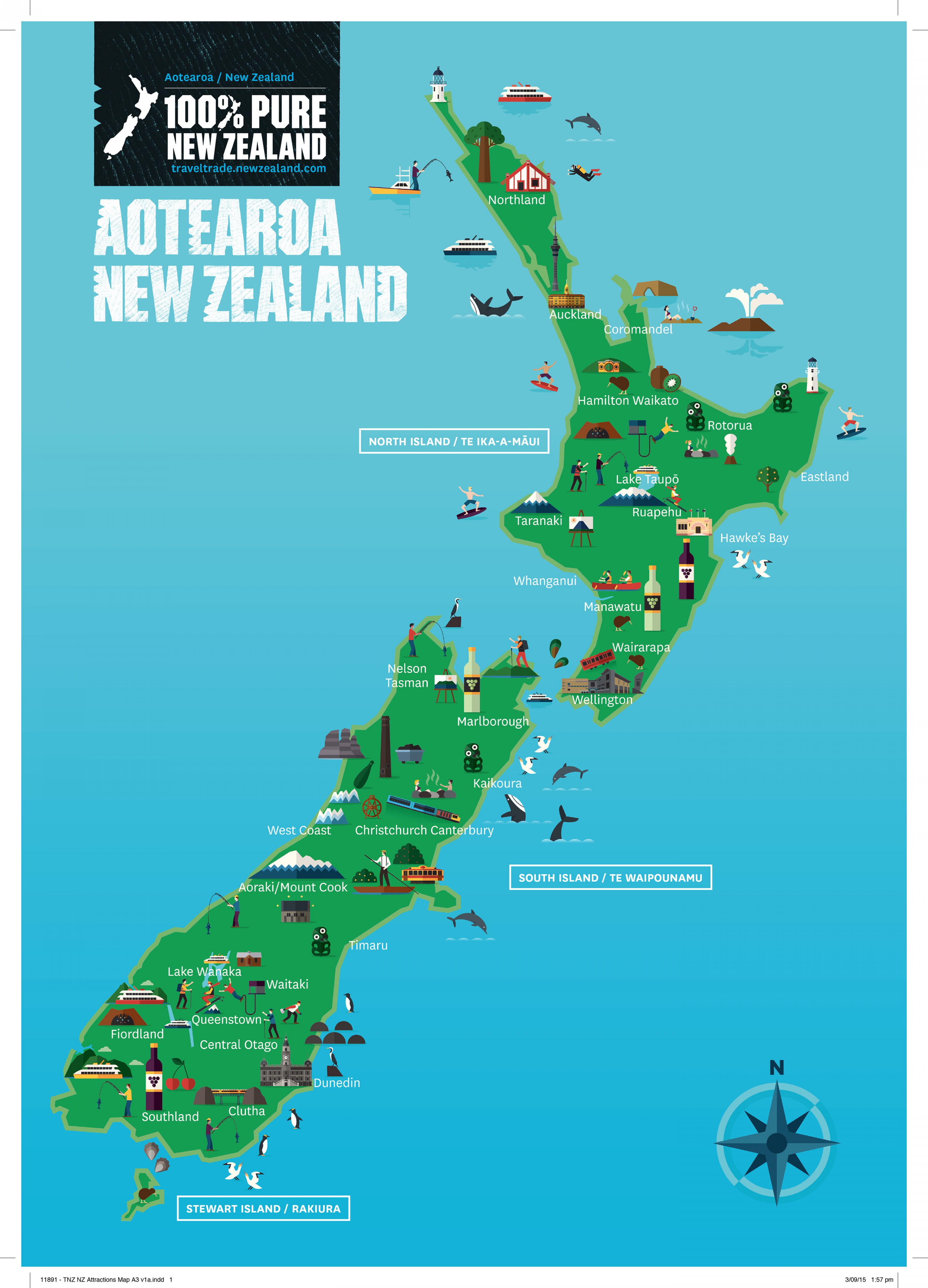 Tourist Map Of New Zealand Tourist Attractions And Monuments Of New